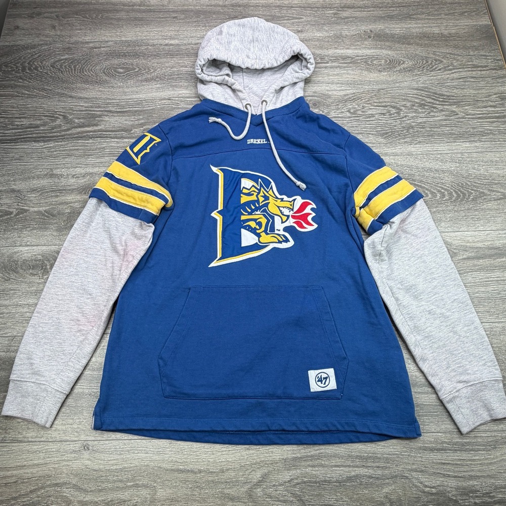 Drexel Dragons Hoodie Mens Large Blue Gray NCAA College Embroidered Sweatshirt